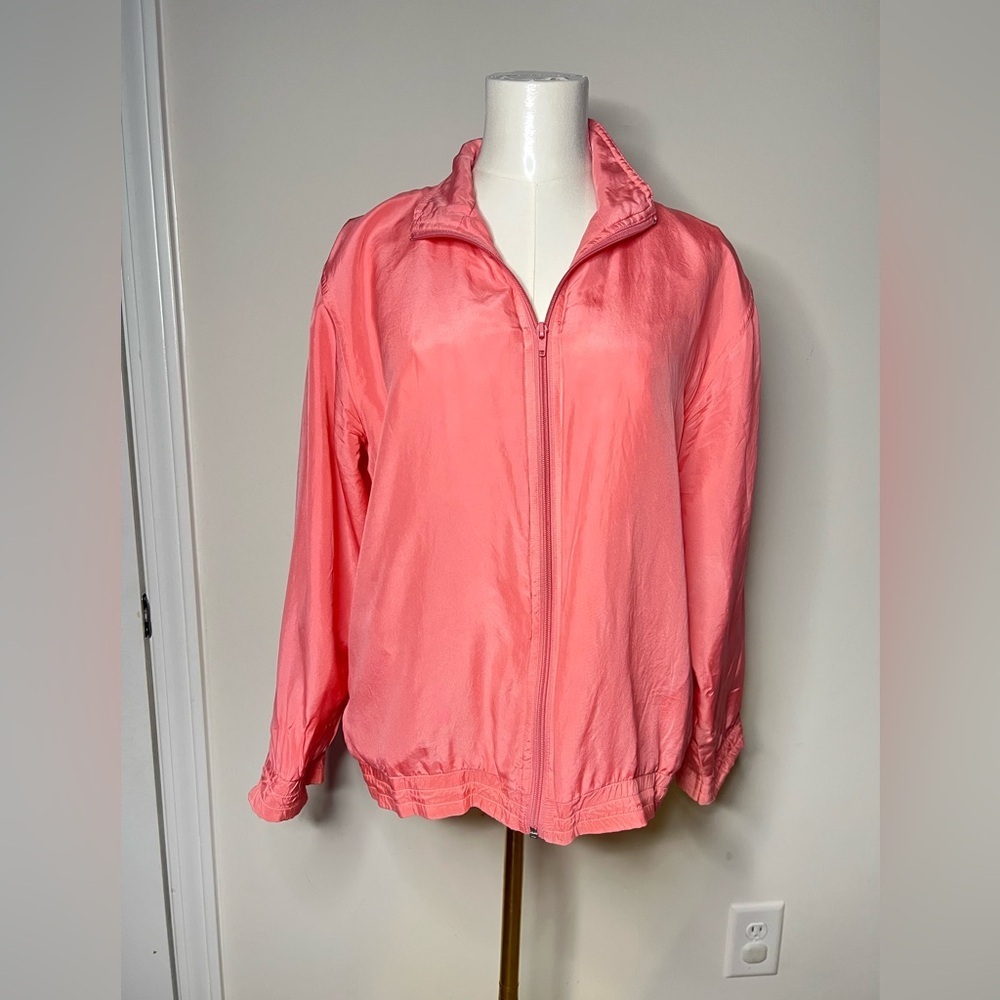 Winter Silks Vintage Windbreaker Womens PM Pink 100% Silk Lightweight Zip Up